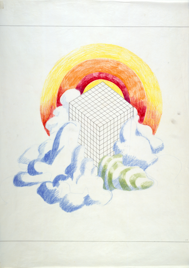 Superstudio, Untitled, 1968. Oil pastels and China ink on tracing paper. Centre Pompidou, Mnam-CCI<br> © Superstudio, Untitled, 1968. Centre Pompidou, Mnam-CCI 	