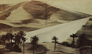Superstudio, Il Monumento Continuo, 1969–1970, Nel deserto del Sahara, 1969. Graphite on paper, mounted on photograph printed on rotogravure, scotch. 